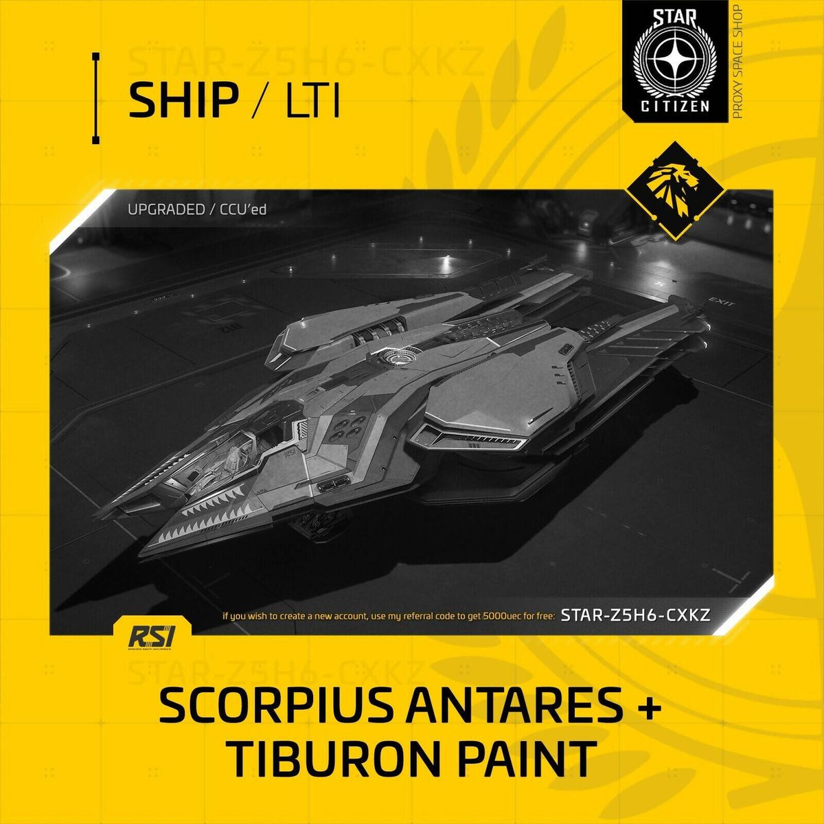 Skin/peinture Limited Tiburon Pour Vaisseau RSI Scorpius - Star Citizen - Code PC Neuf