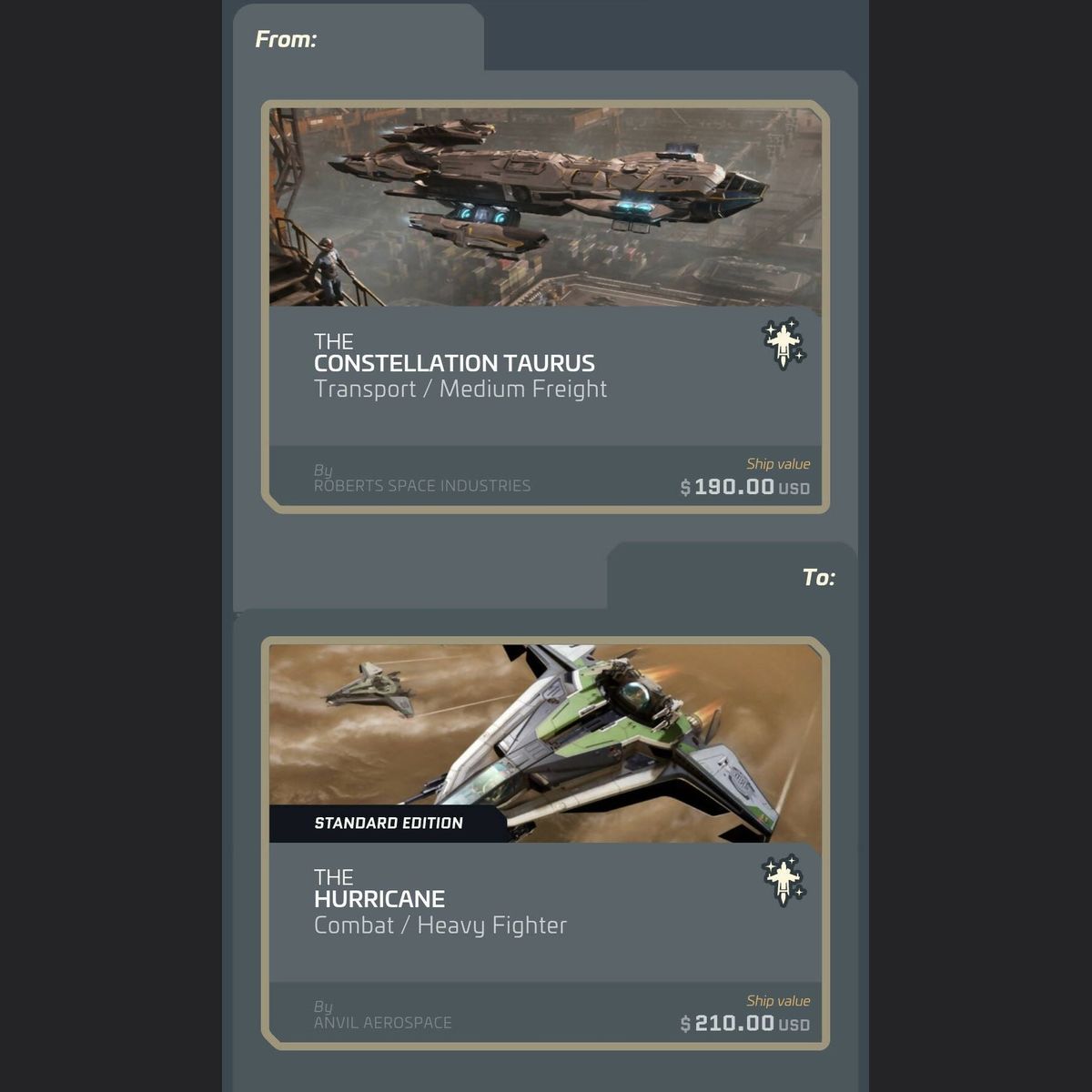Upgrade Vaisseau Star Citizen : Constellation Taurus Vers Hurricane - Code Digital PC - Neuf