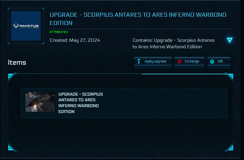 Upgrade - Scorpius Antares to Ares Inferno Warbond Edition