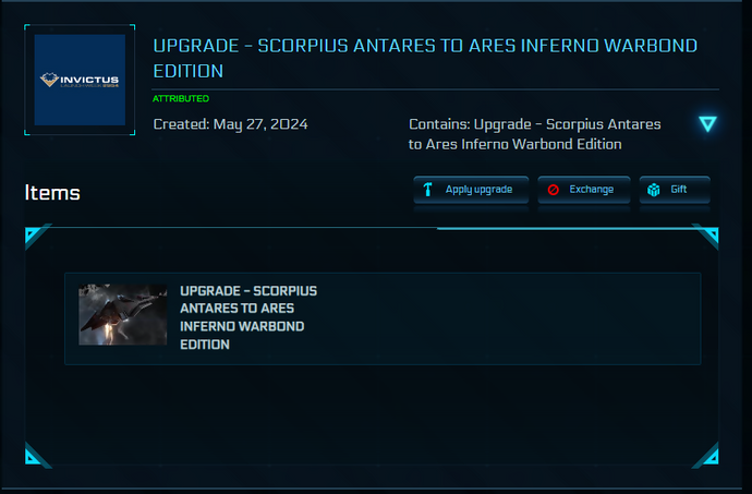 Upgrade - Scorpius Antares to Ares Inferno Warbond Edition