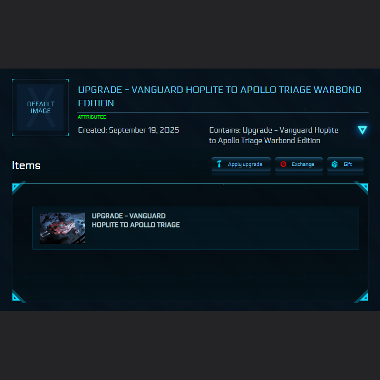Upgrade - Vanguard Hoplite to Apollo Triage Warbond Edition