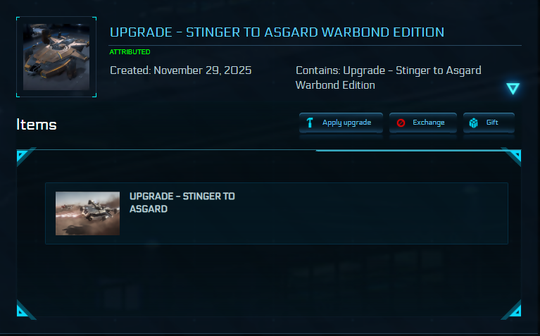 Upgrade - Stinger to Asgard Warbond Edition + 10y ins. + Poster + BIS2955 Skin