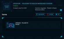 Load image into Gallery viewer, Upgrade - Paladin to Railen Warbond Edition | Space Foundry Marketplace.
