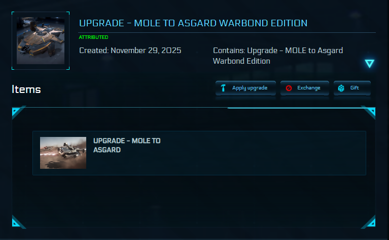 Upgrade - MOLE to Asgard Warbond Edition 10y ins + BIS2955 skin + Poster