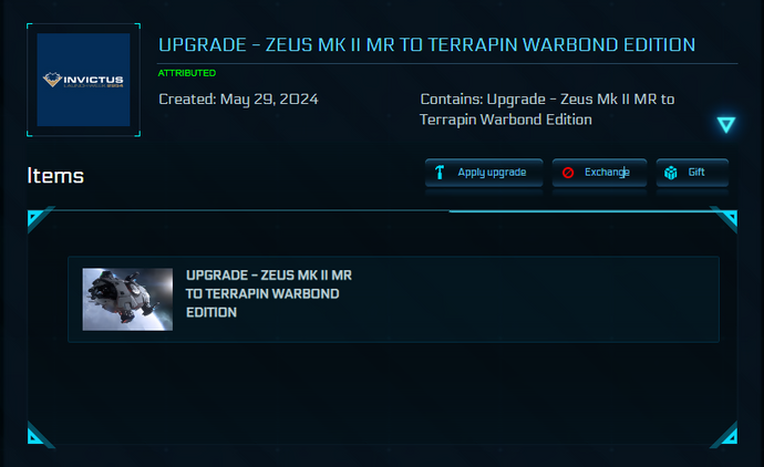 Contains: Upgrade - Zeus Mk II MR to Terrapin Warbond Edition