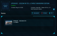 Load image into Gallery viewer, Upgrade - Golem OX to L-21 Wolf Warbond Edition -120m ins. | Space Foundry Marketplace.