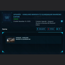 Load image into Gallery viewer, Upgrade - Vanguard Warden to Guardian MX Warbond Edition 10y ins.