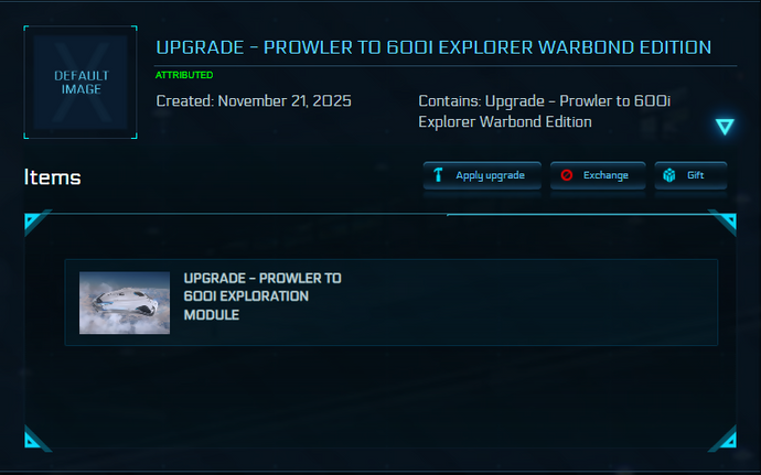 Upgrade - Prowler to 600i Explorer Warbond Edition + 10y ins + ship name reservation