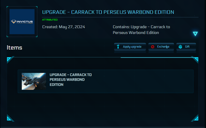 Contains: Upgrade - Carrack to Perseus Warbond Edition