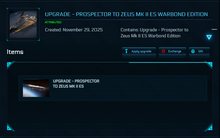 Load image into Gallery viewer, Upgrade - Prospector to Zeus Mk II ES Warbond Edition +10y ins + BIS 2955 Skin + Poster