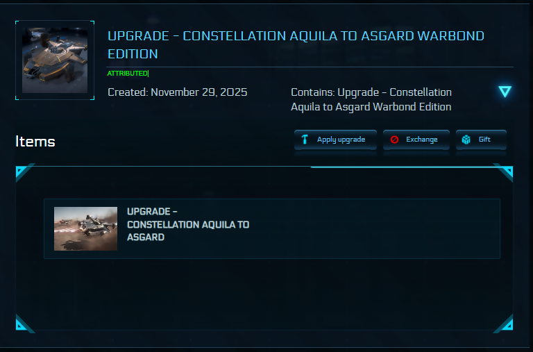 Upgrade - Constellation Aquila to Asgard Warbond Edition + 10y ins + BIS 2955 Skin + Poster