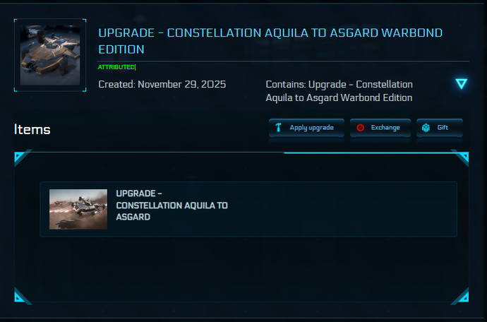 Upgrade - Constellation Aquila to Asgard Warbond Edition + 10y ins + BIS 2955 Skin + Poster