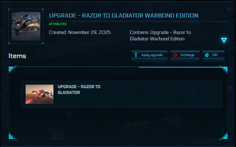 Upgrade - Razor to Gladiator Warbond Edition 120m ins + 2955 BIS Skin + Poster