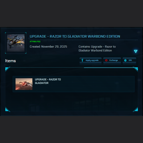 Upgrade - Razor to Gladiator Warbond Edition 120m ins + 2955 BIS Skin + Poster