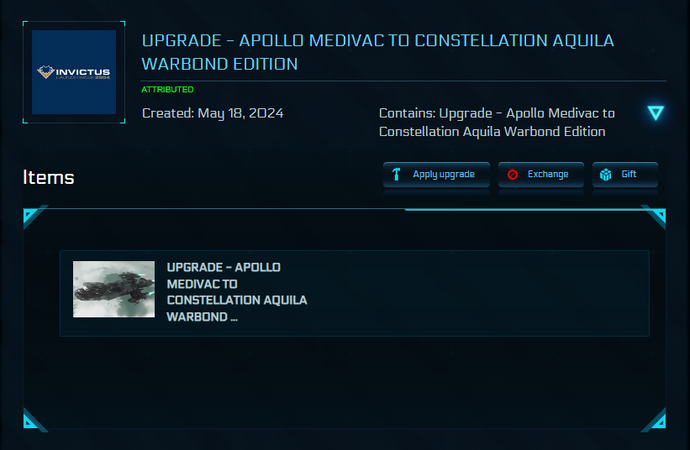 Upgrade - Apollo Medivac to Constellation Aquila Warbond Edition - Invictus 2954