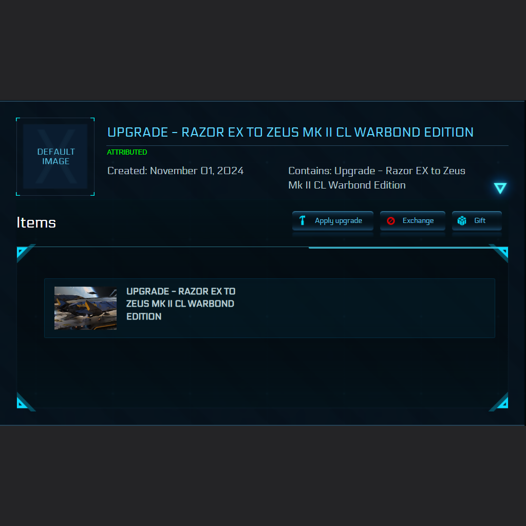 Space-Foundry.com: Upgrade - Razor EX to Zeus Mk II CL Warbond Edition