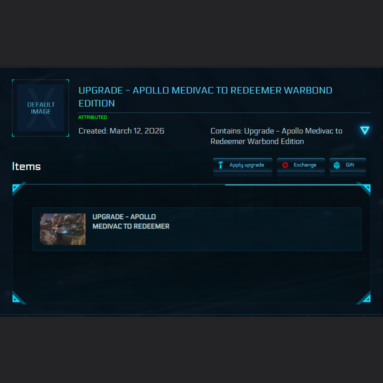 Space-Foundry.com: Upgrade - Apollo Medivac to Redeemer Warbond Edition