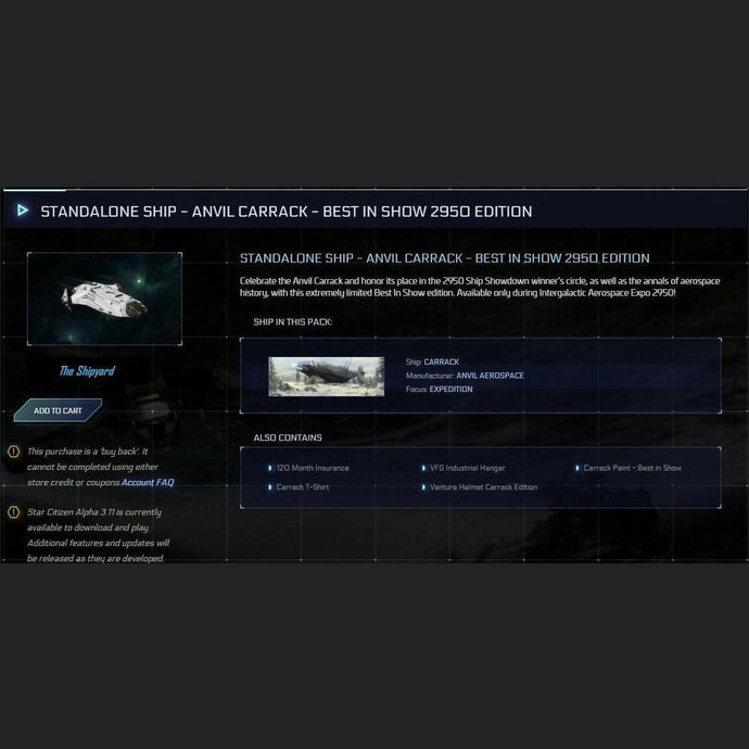 Anvil Carrack - 2950 Best in Show Limited Edition | Space Foundry Marketplace.