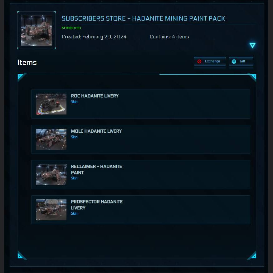 Star Citizen - Pack De Peinture Hadanite Mining - Skin Limité Pour Vaisseau - Neuf