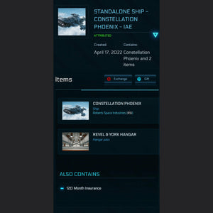 Constellation Phoenix - 10yr insurance, Original IAE Ship Sale
