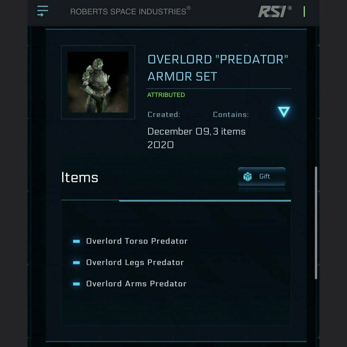 OVERLORD PREDATOR ARMOR SET | Space Foundry Marketplace.